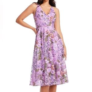 $298 NWT Dress the Population “Elisa” Fit and Flare Midi Dress in Lavender Sz S